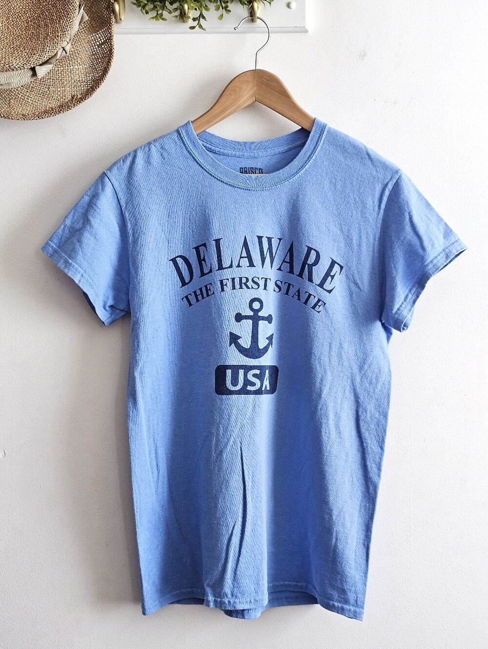 Brisco Brands Delaware The First State USA Anchor Graphic T-Shirt Small Blue S/M